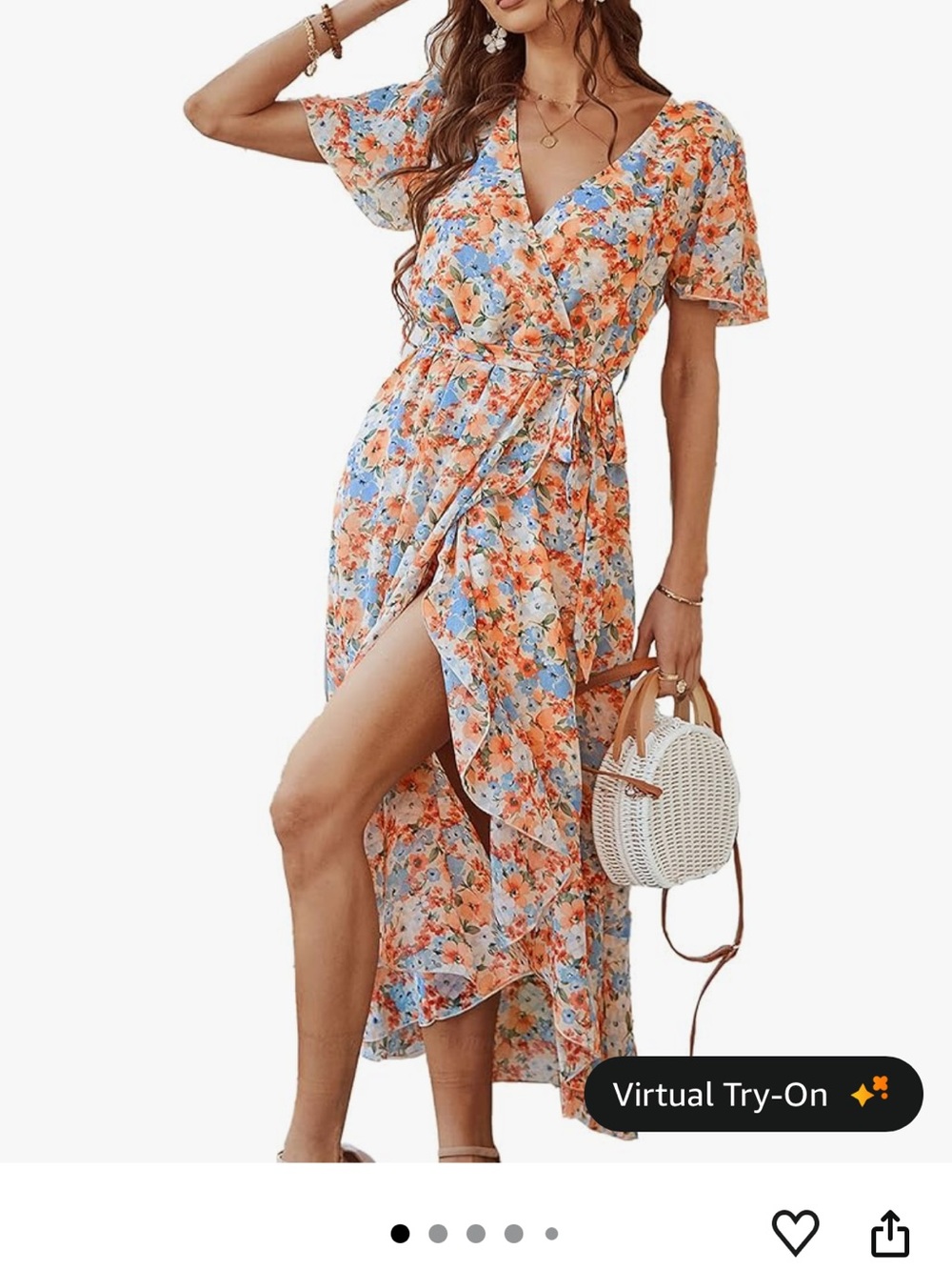 Floral Wrap Maxi Dress in Orange & Blue